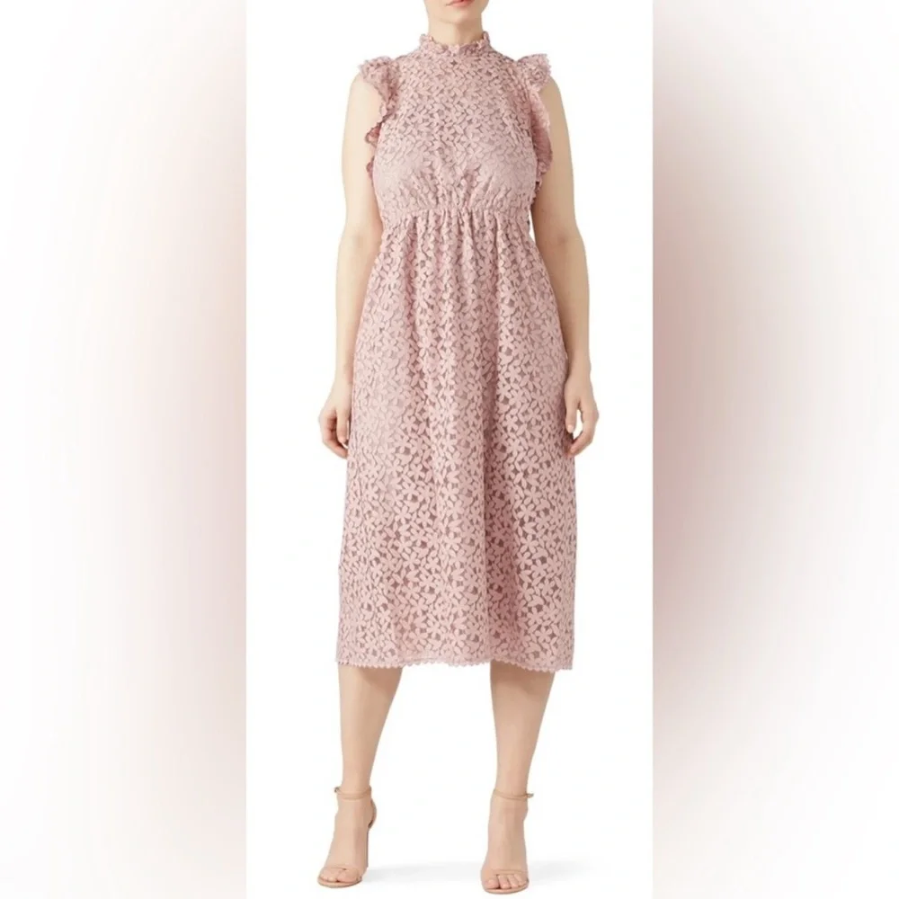 Kate Spade New York- Pink Lace midi Dress with Ruffle flutter sleeves Size 10